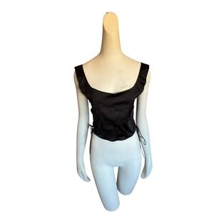 Broke in Chic Black Satin Corset Crop Top Lace Up Sides Sleeveless NWT Size L